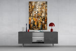 Cubist Old Town Street Ochre Glass Wall Art