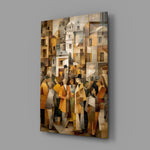 Cubist Old Town Street Ochre Glass Wall Art
