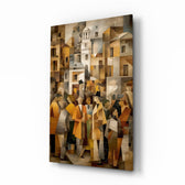 Cubist Old Town Street Ochre Glass Wall Art