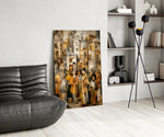 Cubist Old Town Street Ochre Glass Wall Art