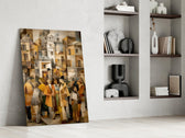 Cubist Old Town Street Ochre Glass Wall Art