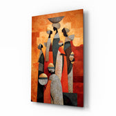 Women Carrying Vessels Terracotta Figures Glass Wall Art