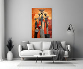 Women Carrying Vessels Terracotta Figures Glass Wall Art