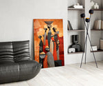 Women Carrying Vessels Terracotta Figures Glass Wall Art