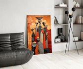 Women Carrying Vessels Terracotta Figures Glass Wall Art