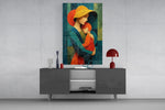Mother and Child Yellow Hat Textured Glass Wall Art