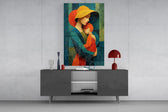 Mother and Child Yellow Hat Textured Glass Wall Art