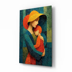 Mother and Child Yellow Hat Textured Glass Wall Art