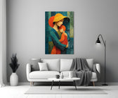 Mother and Child Yellow Hat Textured Glass Wall Art