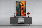 Two Figures in Hats Textured Cubist Glass Wall Art