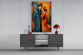 Two Figures in Hats Textured Cubist Glass Wall Art