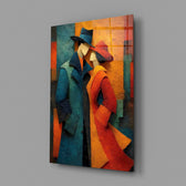 Two Figures in Hats Textured Cubist Glass Wall Art