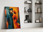 Two Figures in Hats Textured Cubist Glass Wall Art