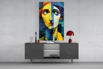 Two Halves Woman Portrait Cubist Glass Wall Art