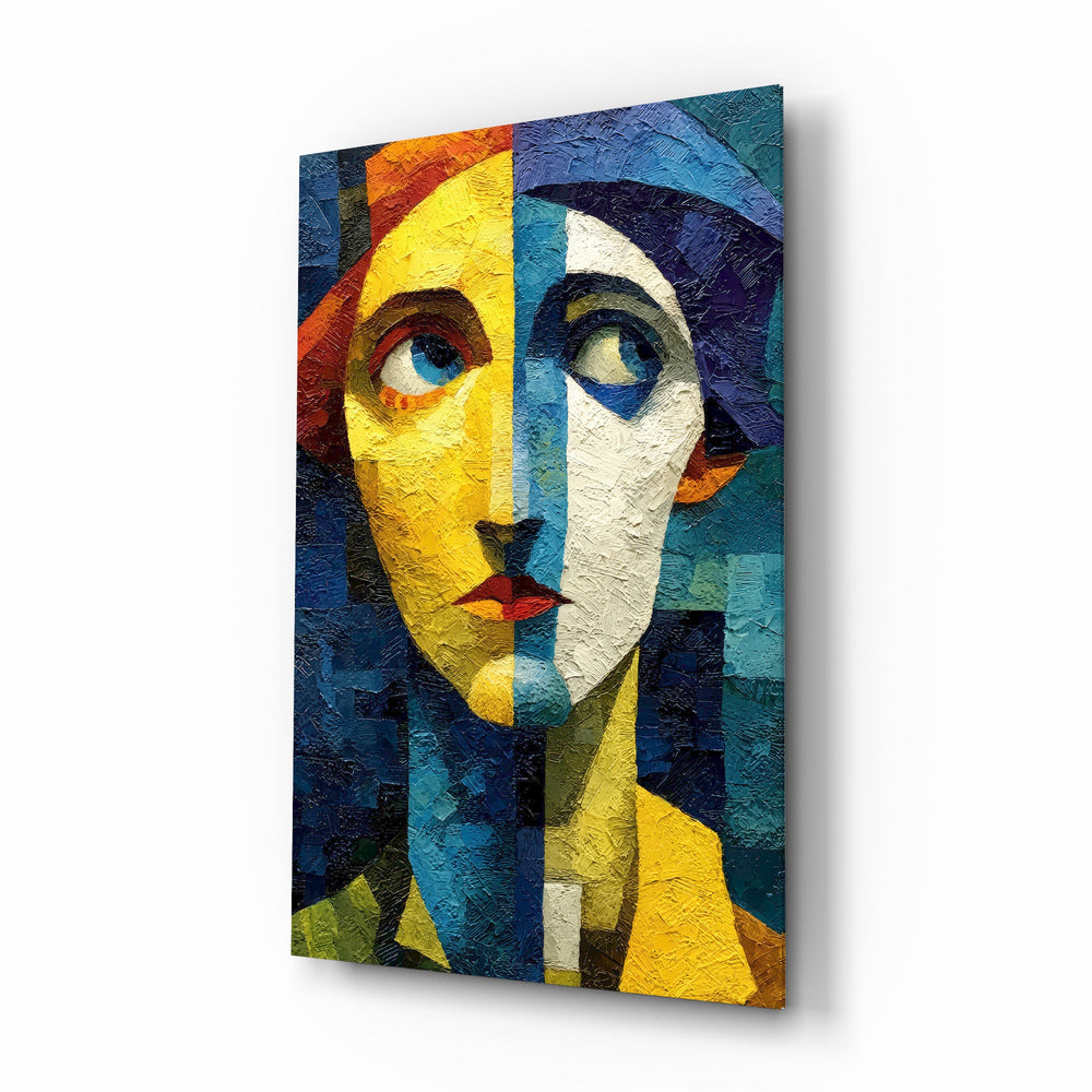 Two Halves Woman Portrait Cubist Glass Wall Art