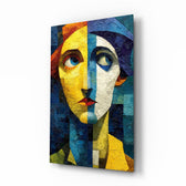 Two Halves Woman Portrait Cubist Glass Wall Art