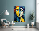 Two Halves Woman Portrait Cubist Glass Wall Art