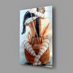 Sheet Music Cello Woman Watercolour Glass Wall Art