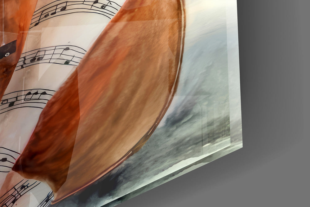Sheet Music Cello Woman Watercolour Glass Wall Art