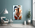 Sheet Music Cello Woman Watercolour Glass Wall Art