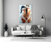Sheet Music Cello Woman Watercolour Glass Wall Art