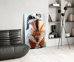 Sheet Music Cello Woman Watercolour Glass Wall Art