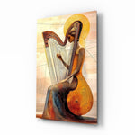 Golden Harpist Woman Art Deco Glass Wall Art