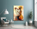 Golden Harpist Woman Art Deco Glass Wall Art