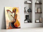 Golden Harpist Woman Art Deco Glass Wall Art