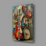 Vintage Band Instruments Still Life Glass Wall Art