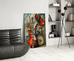 Vintage Band Instruments Still Life Glass Wall Art