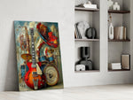 Vintage Band Instruments Still Life Glass Wall Art