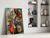 Vintage Band Instruments Still Life Glass Wall Art