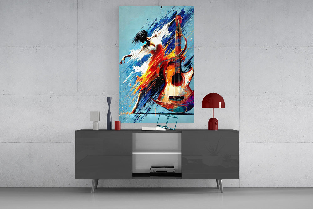 Dancer and Guitar Splash Painting Glass Wall Art