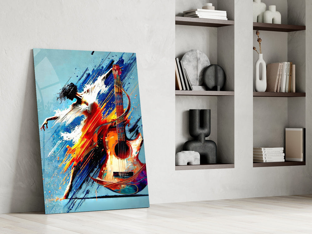 Dancer and Guitar Splash Painting Glass Wall Art