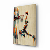 Basketball Dunk Dripping Palette Glass Wall Art