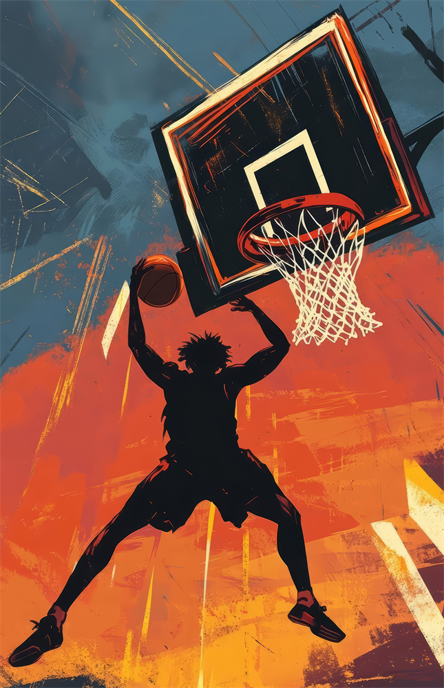 Slam Dunk Silhouette Poster Glass Wall Art
