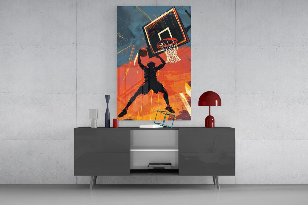 Slam Dunk Silhouette Poster Glass Wall Art