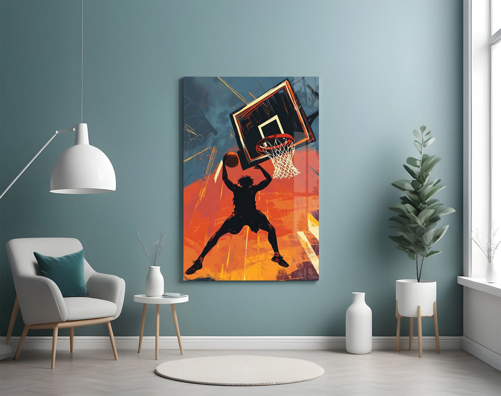 Slam Dunk Silhouette Poster Glass Wall Art