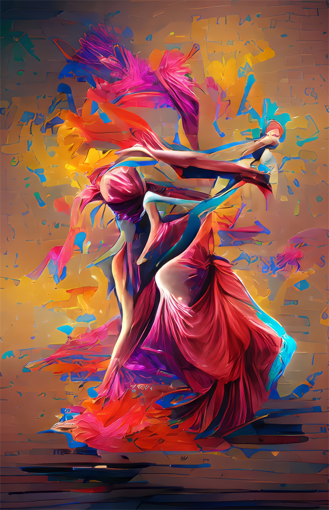 Two Dancers in Colour Storm Glass Wall Art