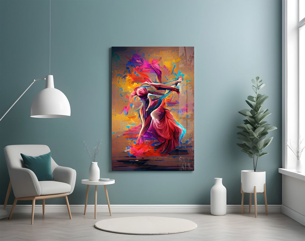 Two Dancers in Colour Storm Glass Wall Art