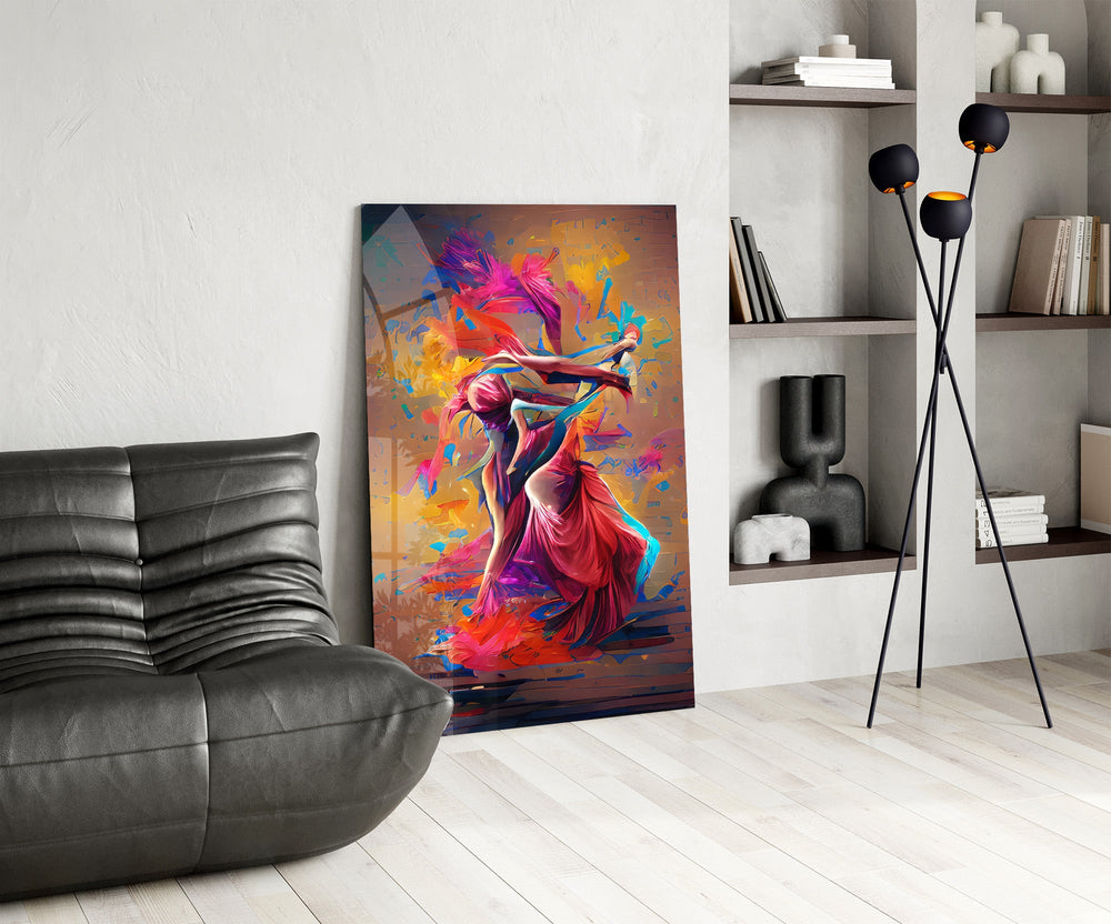 Two Dancers in Colour Storm Glass Wall Art
