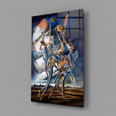 Stilt Figures Under Storm Sky Surreal Glass Wall Art