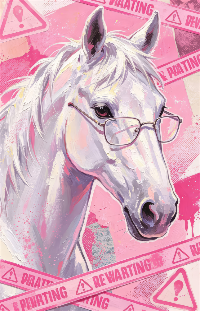 Pink Horse in Glasses Pop Art Glass Wall Art