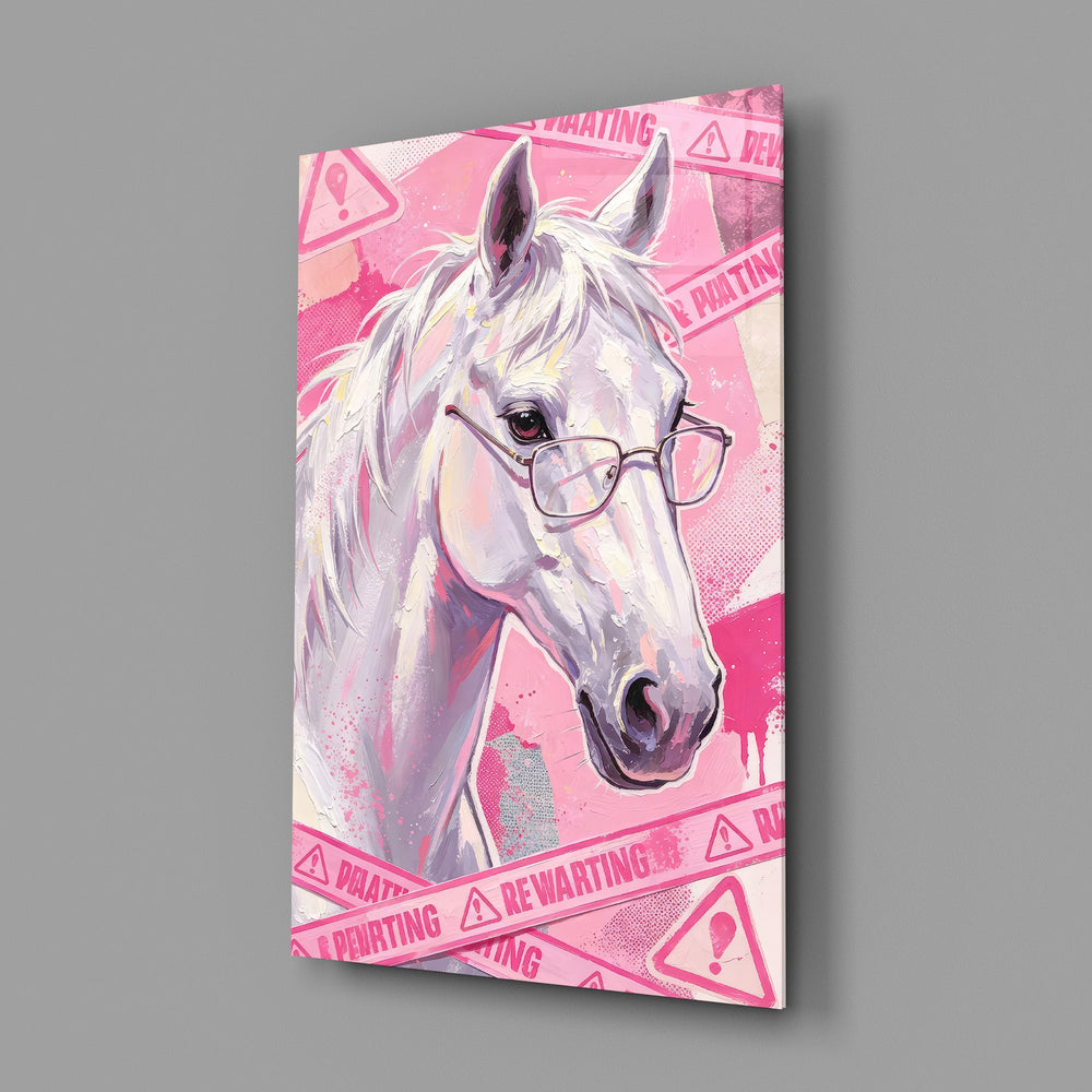 Pink Horse in Glasses Pop Art Glass Wall Art