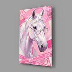 Pink Horse in Glasses Pop Art Glass Wall Art