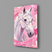 Pink Horse in Glasses Pop Art Glass Wall Art