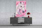 Pink Horse in Glasses Pop Art Glass Wall Art