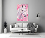 Pink Horse in Glasses Pop Art Glass Wall Art