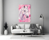 Pink Horse in Glasses Pop Art Glass Wall Art